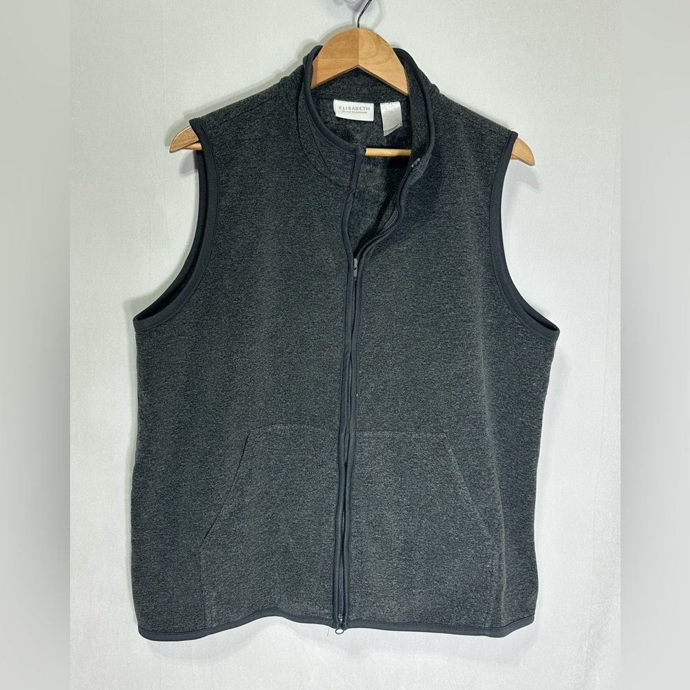 Elisabeth Liz Claiborne Womens Fleece Vest Charcoal Gray Full Zip Plus Size 1X‎